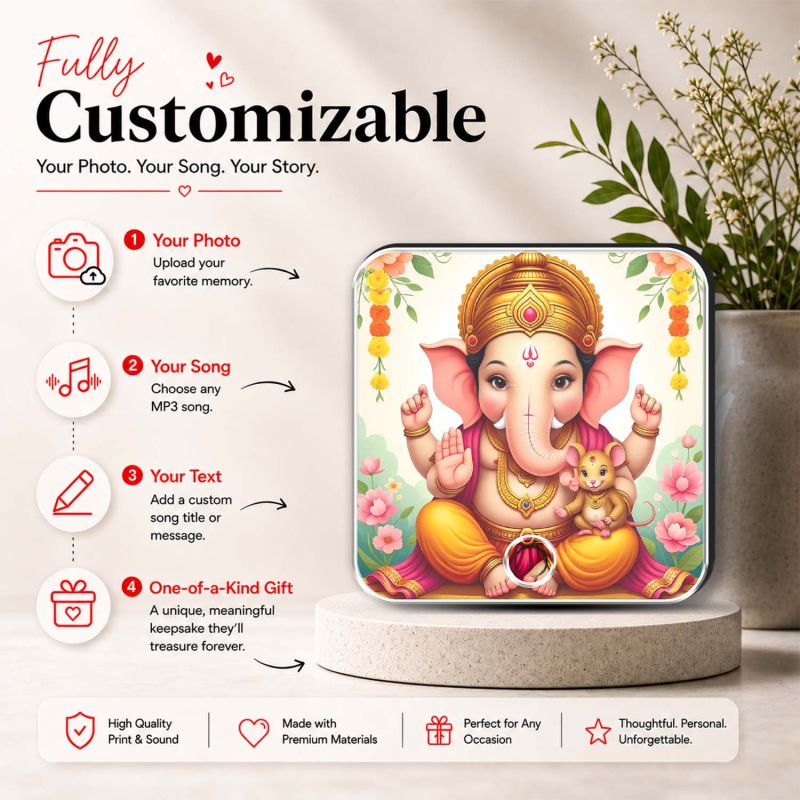 Cute Ganpati Decorative Musical Fridge Magnet Spiritual Gift for Ganesh Chaturthi Ganesh Mantra Playing Fridge Magnet for Home and Office Decor  Rechargeable Speaker
